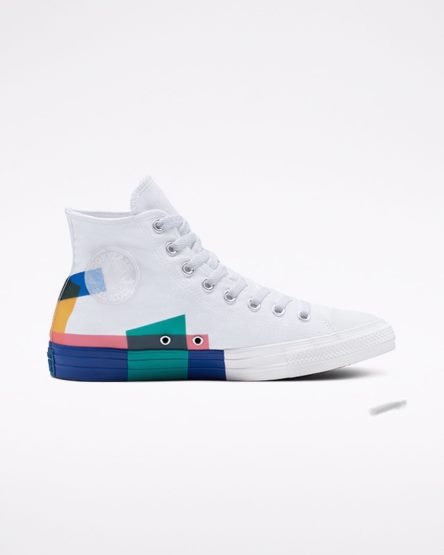 Tenis Converse Chuck Taylor All Star Space Racer High Top Cano Alto Masculino Branco Azuis Vermelhas | PT Q03T974